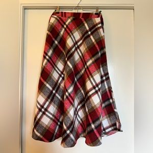 Plaid Wool Tartan A-Line Pleated Skirt with Elastic Waist